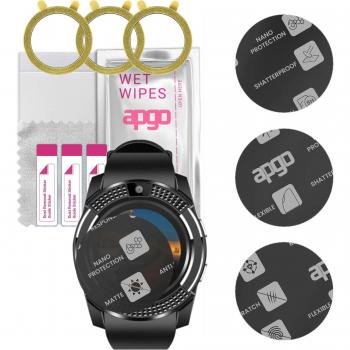 3x apgo Vidrio Protector Híbrido MATTE Compatible con Smartwatch V8, Vidrio Nano Flexible, Excelente Reemplazo para Vidrio Templado, Resistente a Rayones