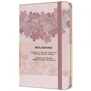 Moleskine - Cuaderno Edición Limitada, Cuaderno de Sakura con Gráficos Temáticos, Hojas Lisas y Tapa Dura de Tela, Tamaño de Bolsillo 9 x 14 cm, Color Rosa, 192 páginas