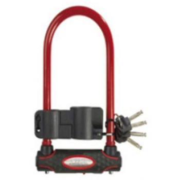 Candado en U Master Lock de acero cementado, 280mm x 110mm x 13mm, con llave, color rojo