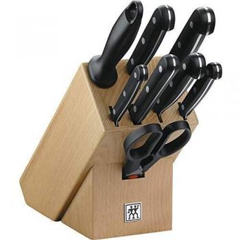 ZWILLING Bloque de cuchillos, 9 piezas, Bloque de madera, Cuchillos y tijeras de acero inoxidable especial/mango de plástico, Twin Gourmet