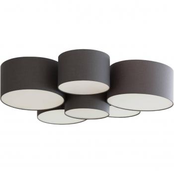 Plafón de tela Lindby Maureka, lámpara de techo moderna en gris, hecha de textura, tela y seda, con 6 luces E27 para salón y comedor