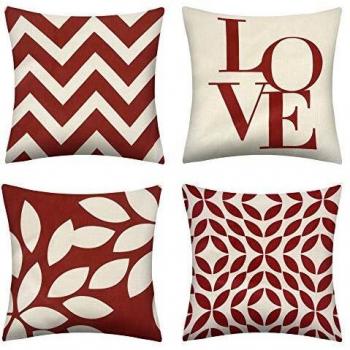 pendali Fundas de Cojín, Funda de Almohada Lino de algodón Decorativa Geometría Moderna con Cremallera Invisible Funda de Cojín 45x45cm, Juego de 4 Funda de Cojines para Sala de Estar Sofás