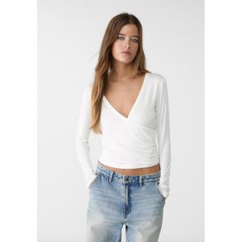 Ecru Viscose Surplice Neckline Top