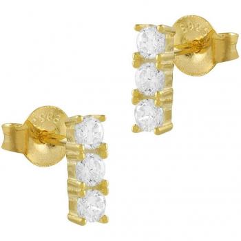 Pendientes Itemporality Tres circonitas plata baño oro
