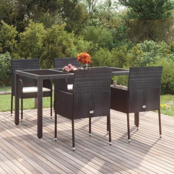 Sillas de jardín con cojines ratán sintético negro, set de 4 unidades, dimensiones 48 x 55 x 88 cm
