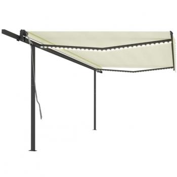 Toldo retráctil manual con LED 5x3 m color crema
