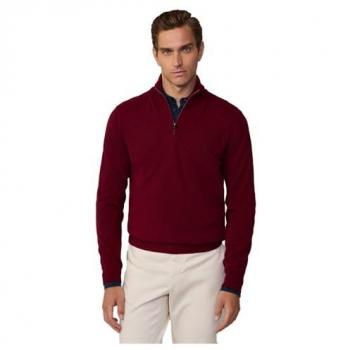 Jersey de hombre Hackett de merino con media cremallera y coderas, color rojo