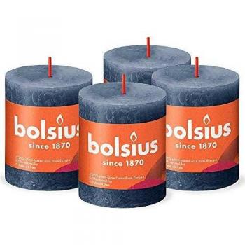 Velas Cilíndricas Rusticas Brillantes 4 Unidades 80x68 mm Color Azul Crepúsculo