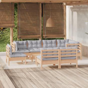 9 Piece Solid Pinewood Garden Lounge Set with Gray Cushions