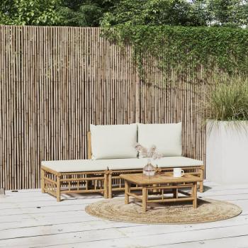 4-Piece Bamboo Garden Lounge Set with Cream White Cushions