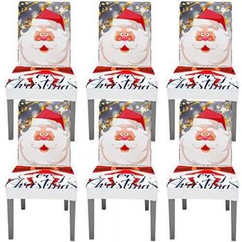 Fuloon 4 6 Piezas Fundas Sillas de Navidad,Fundas para Sillas de Comedor Navideñas Decoración Navideña, Fundas Sillas Comedor Desmontables Lavables para Banquete Hogares Fiesta Decor