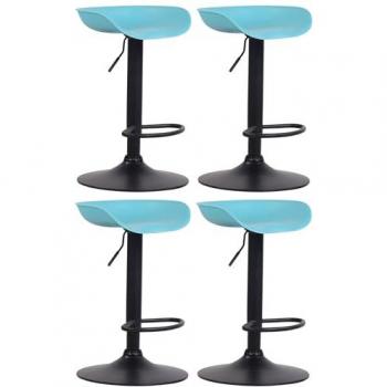 Set de 4 Taburetes de Bar Anaheim Ajustables y Giratorios de Plástico Azul y Negro con Reposapiés