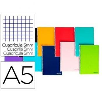 Cuaderno espiral liderpapel a5 micro smart tapa blanda 80h60gr cuadro 5mm 6 taladros colores surtidos