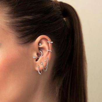 Piercing Tragús Earcandy Negombo en Plata de Ley 925 con Baño de Rodio y Circonitas Blancas, Cierre Bola Rosca