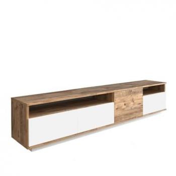 Mueble TV 4 puertas y 2 estantes - Natural claro y blanco - CEDONA