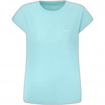 Pepe Jeans Women's Lory Sustainable Cotton T-Shirt, Aqua Blue, Short Sleeve, Casual