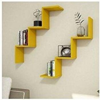 Homemania IRSDR.KS.18.01 Estante de Pared - Iris Flotantes para Libros, Salón, Oficina - Amarillo en Madera, 71.4 x 19.5 x 71.4 cm, Set de 2