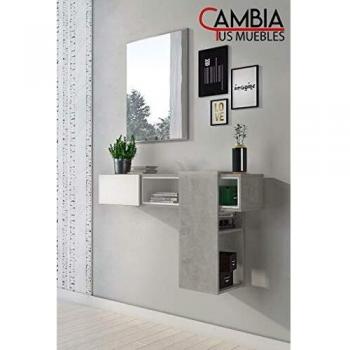 CAMBIA TUS MUEBLES - Mueble recibidor con Espejo BINEFAR, aparador, Mueble Colgante Gris y Blanco para vestíbulo