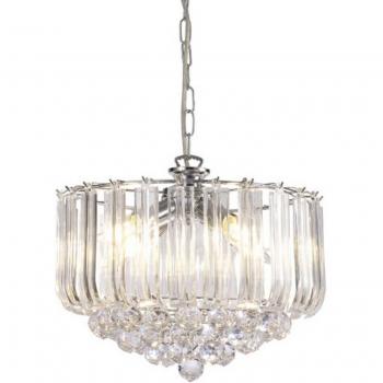 Lámpara colgante Lana, cromo pulido, 3 bombillas E14, diámetro 43 cm, material de cristal acrílico con esferas