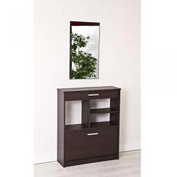 TOPKIT | Mueble Zapatero TIBER 1ab | Zapatero con espejo | Zapatero Recibidor de 1 puerta abatible | Wengue