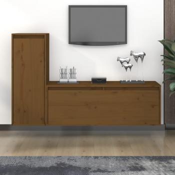 Muebles para TV de 2 piezas en madera maciza de pino marrón miel
