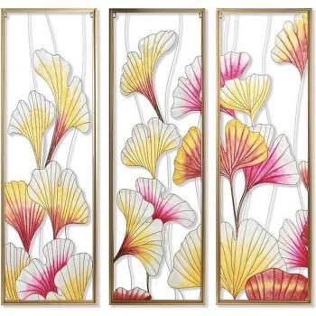 Cuadro set 3 metal cristal hojas tropicales