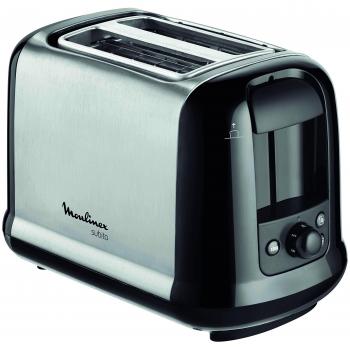 Moulinex Subito LT260811 - Tostador de inox, 2 ranuras, exterior metálico, 850 W, palanca elevadora, funciones extra para descongelar y recalentar