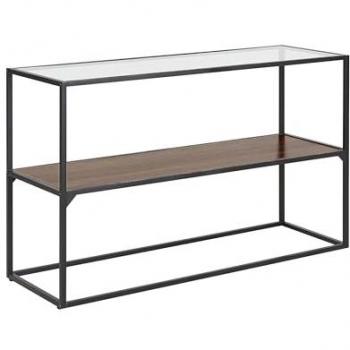 Consola Moderna Rectangular de Madera Oscura con Tablero de Vidrio Templado y Estructura de Metal Taos