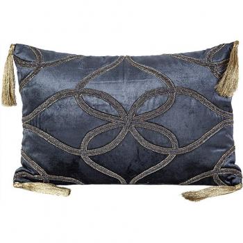 Cojín de terciopelo azul oscuro con borlas, 45 x 10 x 30 cm