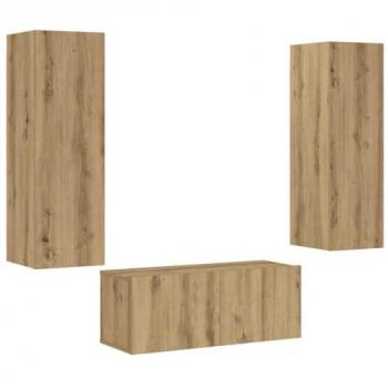 Juego de 3 Muebles de TV de Pared en Madera Ingienería Roble Artesanal