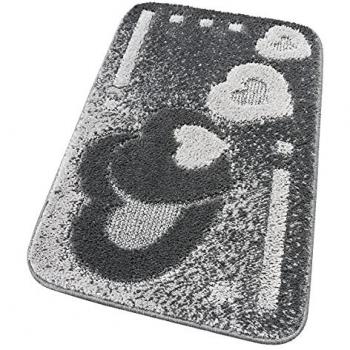 Alfombra de Baño Antideslizante y Absorbente Corazones Suave 50x110 cm Gris 100% Made in Italy