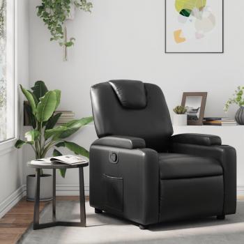 Silla reclinable de cuero sintético negro vidaXL con reposabrazos, función de reclinado ajustable y base giratoria