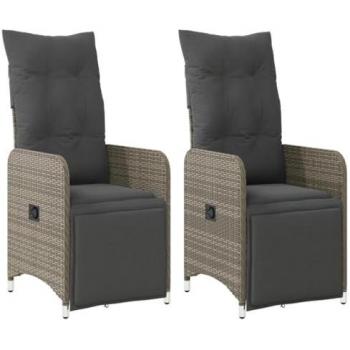 Reclining Garden Chairs Set of 2 with Cushions Grey Poly Rattan