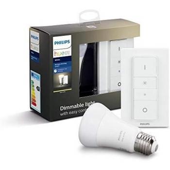 Philips Hue - Bombilla inteligente, E27, Luz cálida regulable, Mando inteligente incluido, 9W, Compatible con Alexa y Google Home - Pack de 1 Bombilla LED inteligente