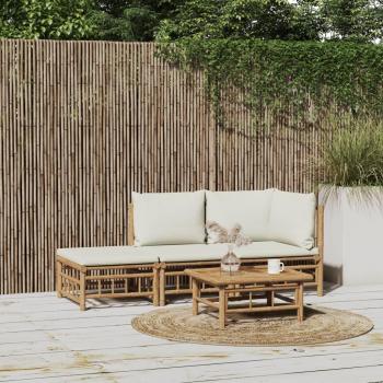 vidaXL 3-Piece Bamboo Garden Lounge Set with Cream White Cushions