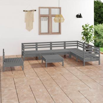 Conjunto de muebles de jardín 8 piezas en madera maciza de pino gris