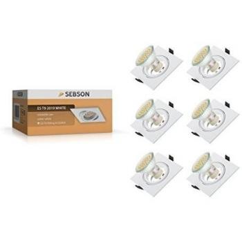 SEBSON 6x Foco empotrable Techo cuadrado incl. GU10 bombilla 3,5W LED - Orificio de montaje ø82mm, 95x95x32mm, orientable, aluminio blanco