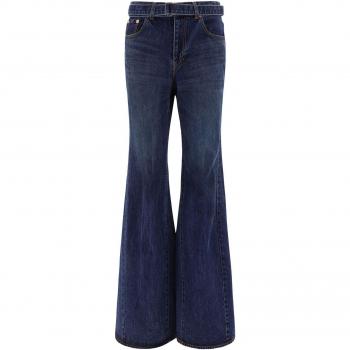 Sacai Women's Belted Flared Jeans in Blue | Size 2 | 24 Color 07290401
