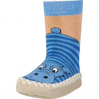 Playshoes Zapatillas con suela antideslizante Hippopotamus, Pantuflas Unisex niños, Azul/Beige