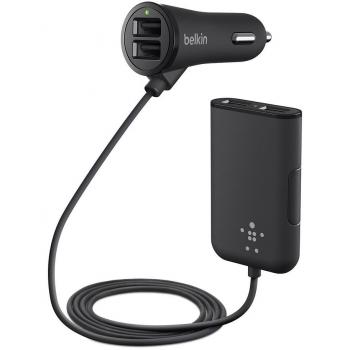 Belkin Road Rockstar - Cargador de coche USB 2.0 de 4 puertos, 2 puertos 2.4 A de frente compartido y 2 puertos 2.4 A cada uno en la parte posterior, para smartphones y tabletas, negro