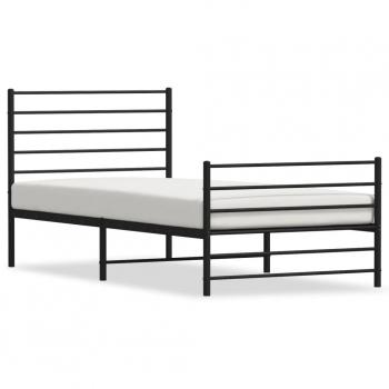 Cama pediátrica con cabecera y estribo, estructura de metal negro, dimensiones 107x203 cm