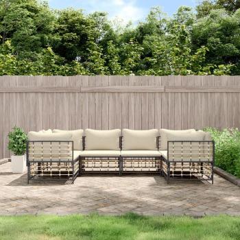 vidaXL 6-Piece Anthracite Poly Rattan Garden Lounge Set with Cushions