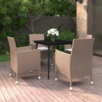 5-Piece Garden Dining Set with Cushions in Poly Rattan and Glass