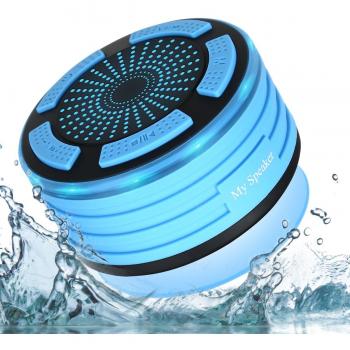 Altavoz Bluetooth Ducha Impermeable portátil inalámbrico con Luces de Humor LED, Ventosa,Micrófono Incorporado,Radio FM,Manos Libres para iPhones, Android, iPod,iPad,Tablets y dispositivos Bluetooth