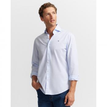 Silbon - Camisa de hombre slim cutaway rayitas celeste