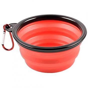 Comedero y Bebedero Plegable 350ml Rojo para Perros y Gatos - Cuenco Portátil Silicona Flexible con Mosquetón