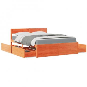 Cama Cajones y Colchón Marrón Cera 140x200cm Pino Macizo