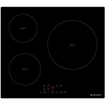 Placa de Inducción Aspes AI3602, 3 Zonas de Cocción, Potencia Máx 6680 W, Control Slider Táctil, Función Turbo