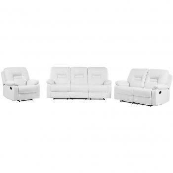 Conjunto de salón reclinable de piel sintética blanca 3 plazas y 2 plazas sillón Bergen
