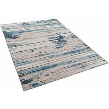 Alfombra Moderna Rectangular de Poliéster Azul y Beige con Patrón Abstracto 160 x 230 cm Burdur